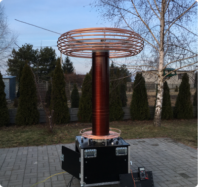 A device that produces lightning and plays music.